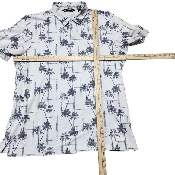 Travis Mathew XL Palm Tree Print Polo Shirt Made In Peru White Gray Short Sleeve - Picture 7 of 8